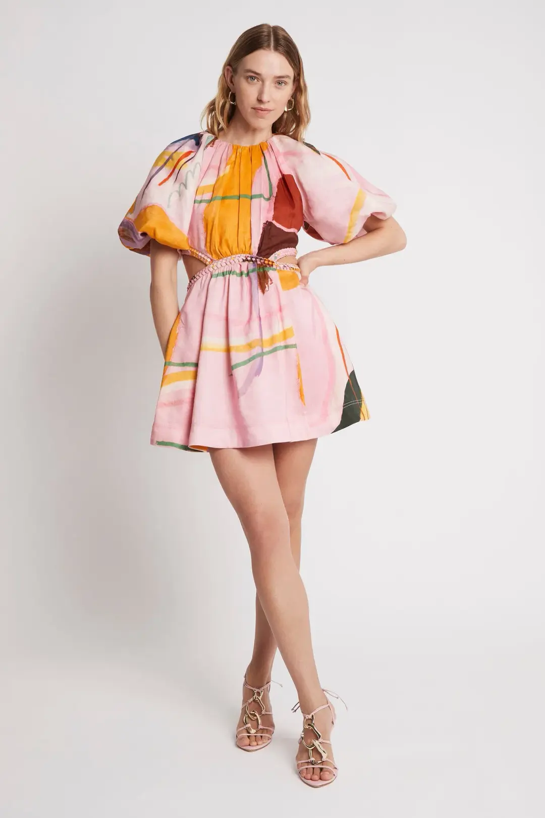 Aje Capucine Puff Sleeve Mini Dress Multi Print Size 4 for rent on The Volte - main image