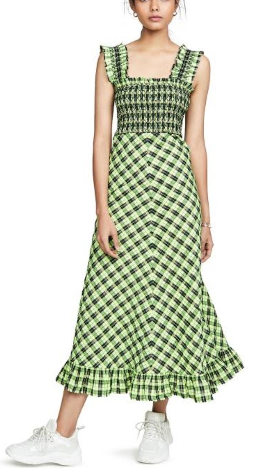 Ganni Checked Midi Dress size 8 for rent on The Volte - main image