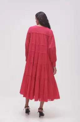 Aje Sally Tiered Plunge Midi Dress Hot Pink Size 14 for rent on The Volte - image 3