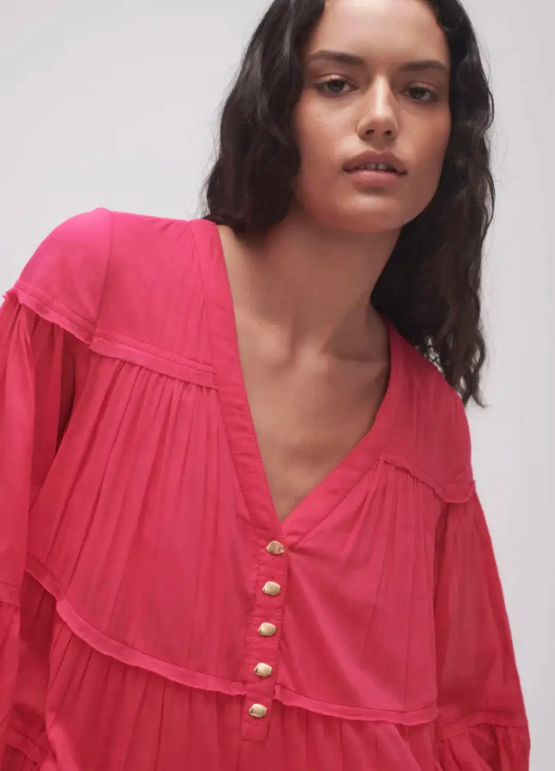 Aje Sally Tiered Plunge Midi Dress Hot Pink Size 14 for rent on The Volte - main image