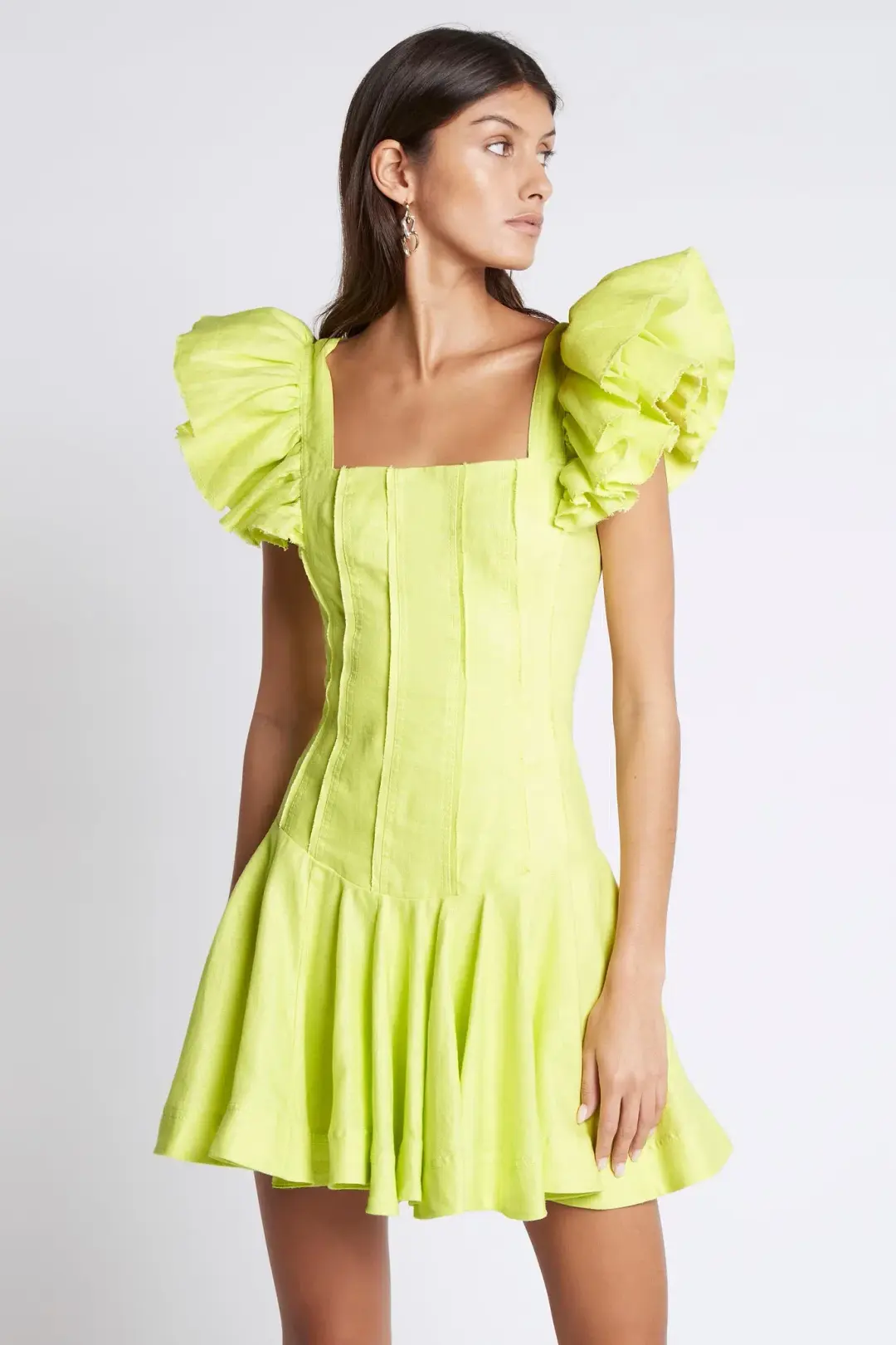 Aje Breathless Frill Sleeve Mini Dress Lime Size 8 for rent on The Volte - main image