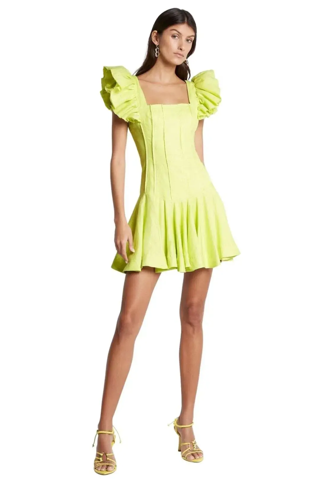 Aje Breathless Frill Sleeve Mini Dress Lime Size 8 for rent on The Volte - main image