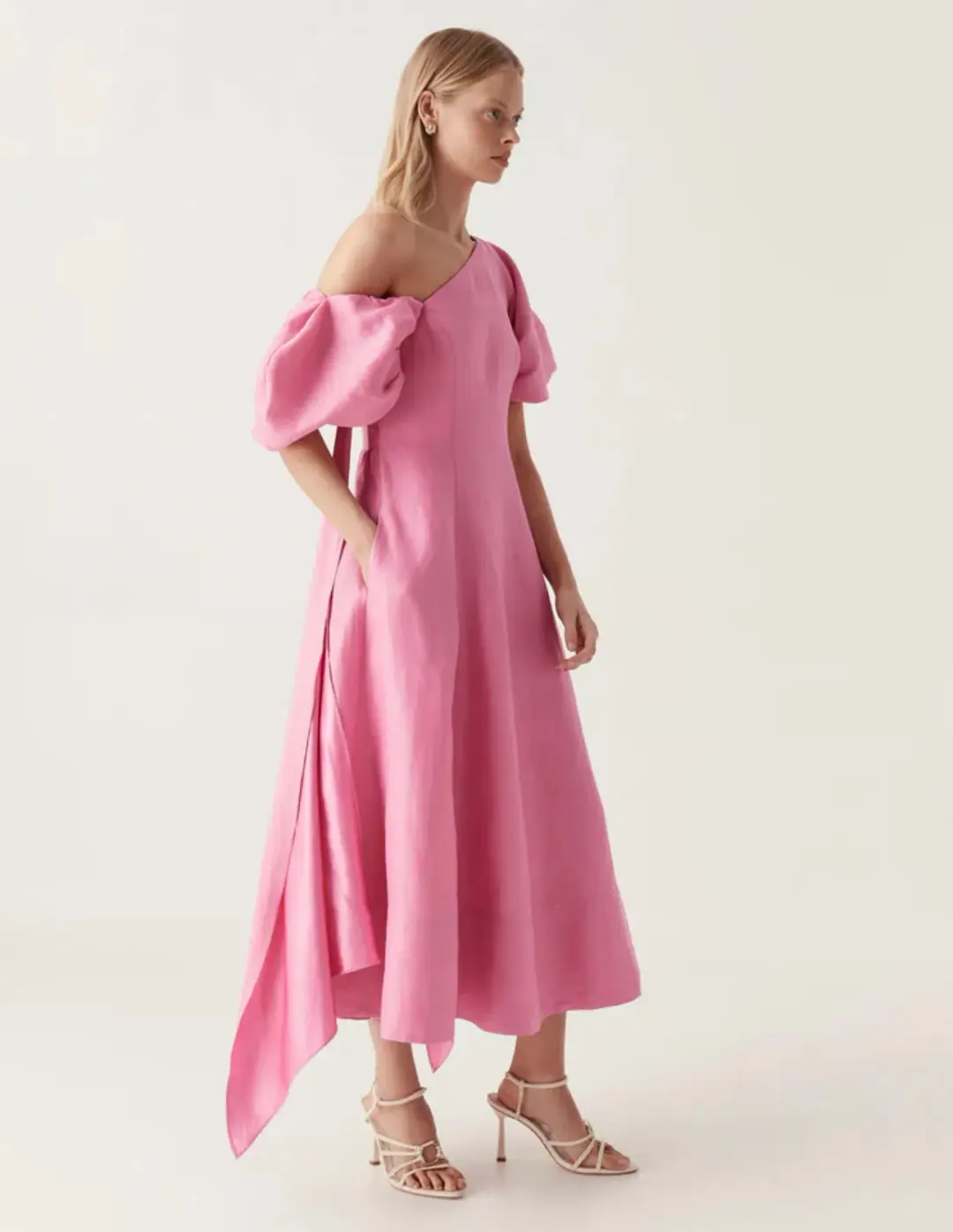 Aje Arista Tulip Sleeve Midi Dress in Pink Size 10 for rent on The Volte - main image