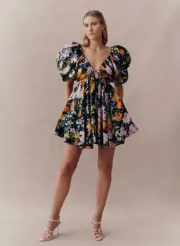 Aje Gabrielle Plunge Mini Dress Midnight Floral Size 10