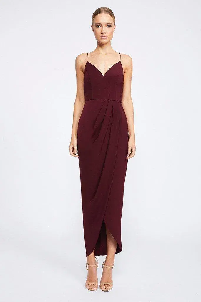 Shona Joy Core Cocktail Draped Maxi Dress Burgundy Size 14 for rent on The Volte - main image