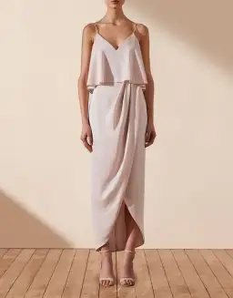 Shona Joy Luxe Draped Cocktail Frill Dress Porcelain Size 16 for rent on The Volte - image 2
