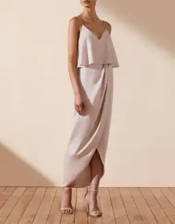 Shona Joy Luxe Draped Cocktail Frill Dress Porcelain Size 16 for rent on The Volte - image 1