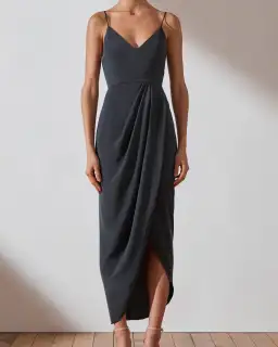 Shona Joy Core Cocktail Draped Maxi Dress Charcoal Grey Size 14 for rent on The Volte - image 1