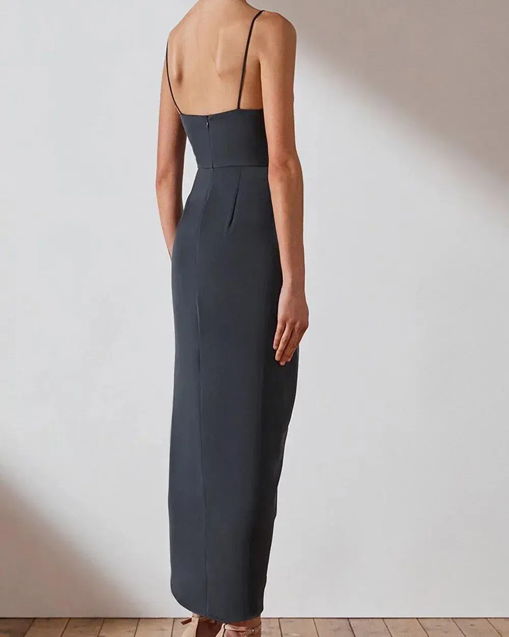 Shona Joy Core Cocktail Draped Maxi Dress Charcoal Grey Size 14 for rent on The Volte - main image