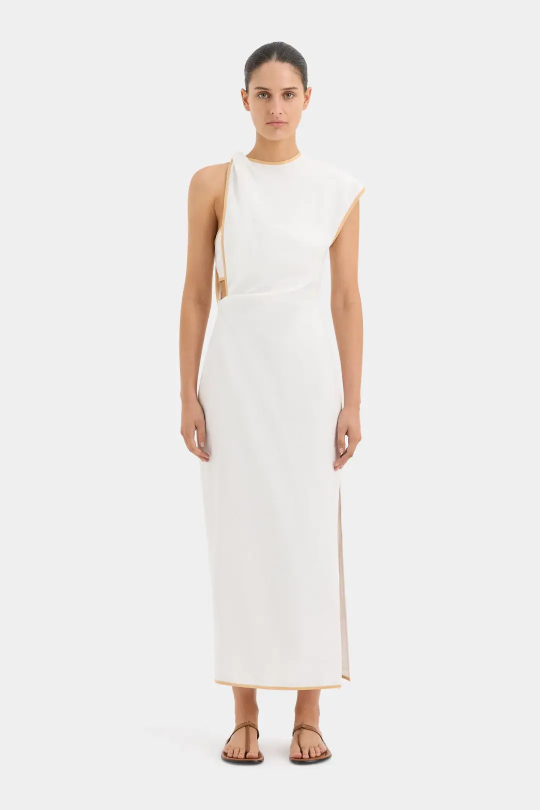 Sir the Label The Noemi Cut Out Midi Dress in Ivory Size 8 for rent on The Volte - main image