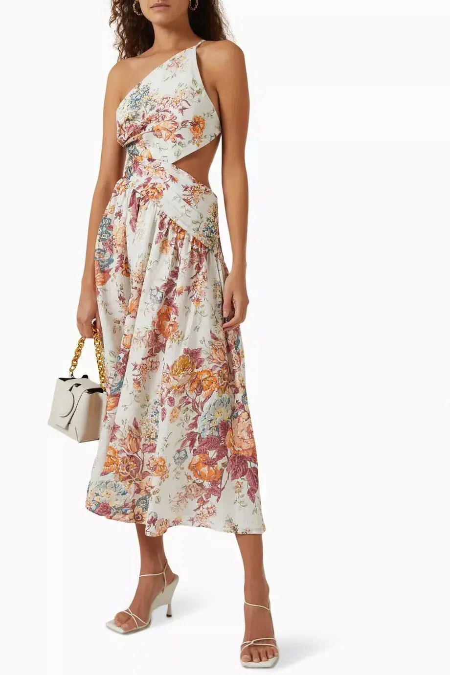 Zimmermann The Pattie Asymmetric Dress in Cream Floral Size 2/AU 12 for rent on The Volte - main image