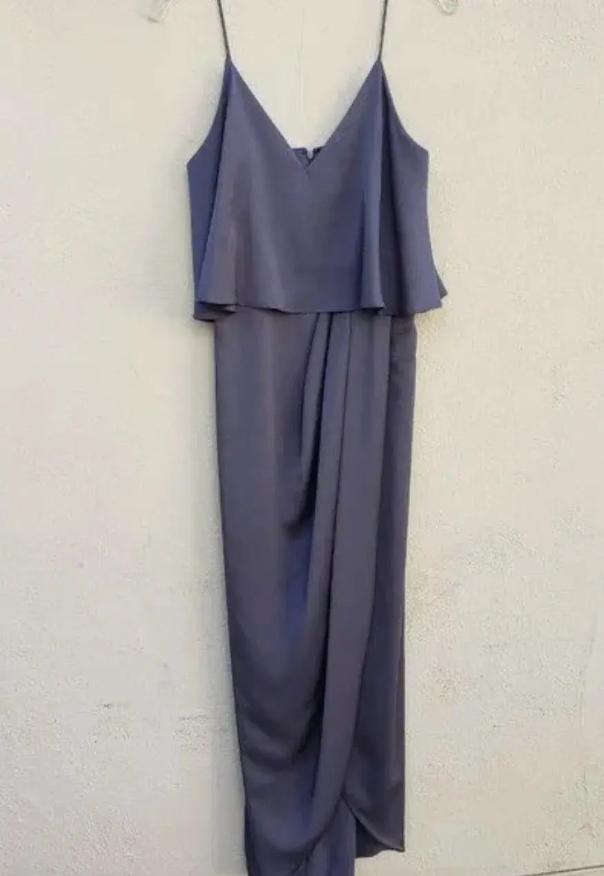 Shona Joy Luxe Draped Cocktail Frill Dress Charcoal Size 16 for rent on The Volte - main image