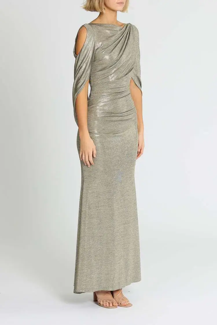 Montique Lana Metallic Gown Gold Size 14 for rent on The Volte - main image