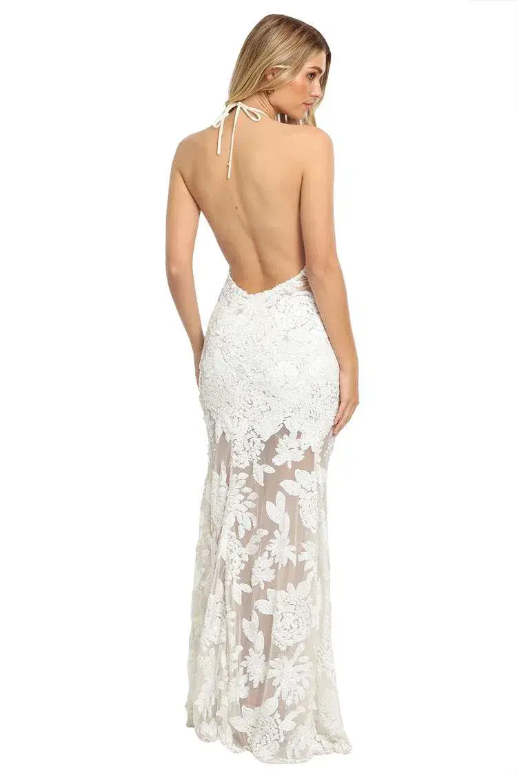 Ae'lkemi Floral Sequin Backless Dress White Size 10 for rent on The Volte - main image