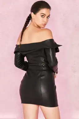 House of CB Madeleine Leather Off Shoulder Dress Black Size XS/AU 6 for rent on The Volte - image 4