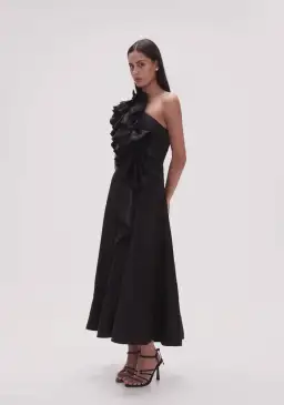 Aje Adelia Ruffle Midi Dress Black Size 8 for rent on The Volte - image 3