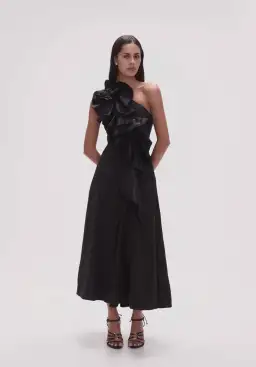 Aje Adelia Ruffle Midi Dress Black Size 10 for rent on The Volte - image 1