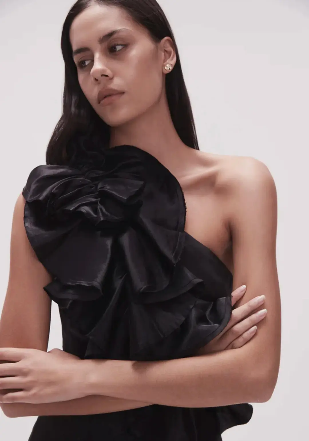 Aje Adelia Ruffle Midi Dress Black Size 10 for rent on The Volte - main image