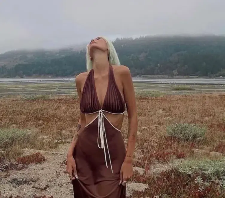 Onarin Ms.Pleat Cut-Out Dress Brown Size 8 for rent on The Volte - main image