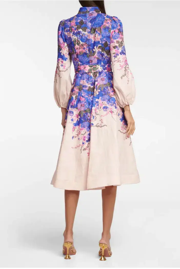 Zimmermann High Tide Buttoned Midi Dress Purple Ikat Floral Size 8 for rent on The Volte - main image