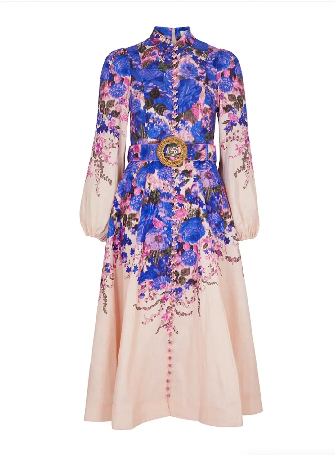 Zimmermann High Tide Buttoned Midi Dress Purple Ikat Floral Size 8 for rent on The Volte - main image