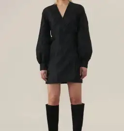 Ganni Jacquard Black Wrap Dress Black Size 10 for rent on The Volte - image 2