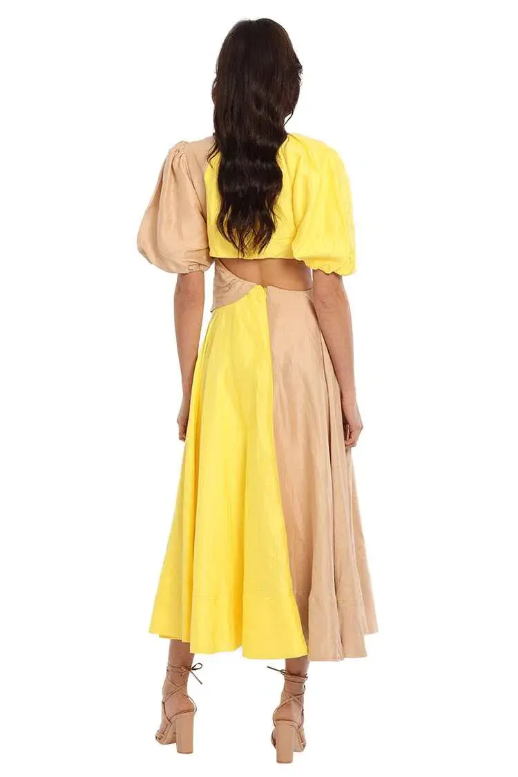 AJE Caliente Midi Dress Yellow Size 6 for rent on The Volte - main image