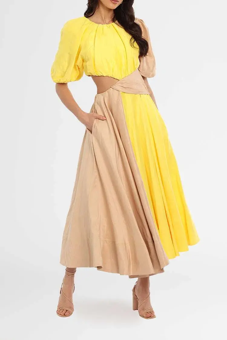 AJE Caliente Midi Dress Yellow Size 6 for rent on The Volte - main image