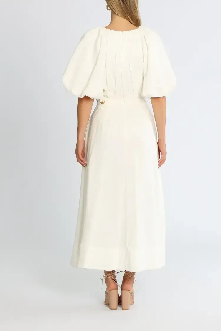 Aje Virtuous Asymmetric Midi Dress in Ivory Size 10 for rent on The Volte - main image
