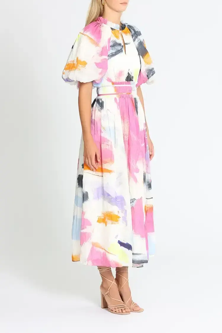 Aje Elysium Blouson Midi Dress Multi Size 8 for rent on The Volte - main image
