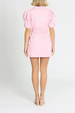 Aje Flora Denim Puff Sleeve Mini Dress Pink Size 10 for rent on The Volte - image 3