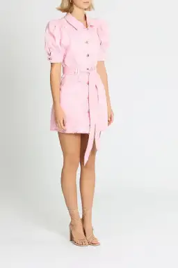 Aje Flora Denim Puff Sleeve Mini Dress Pink Size 10 for rent on The Volte - image 2