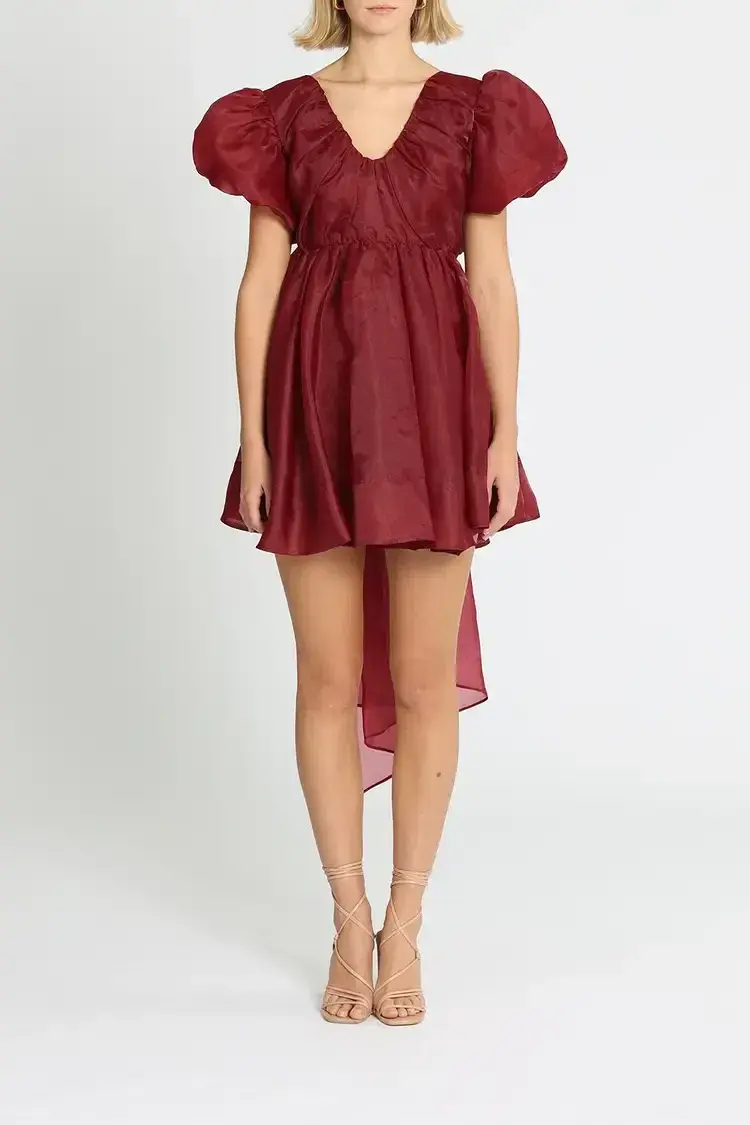 Aje Gretta Organza Mini Dress in Burgundy Size 8 - Image 1
