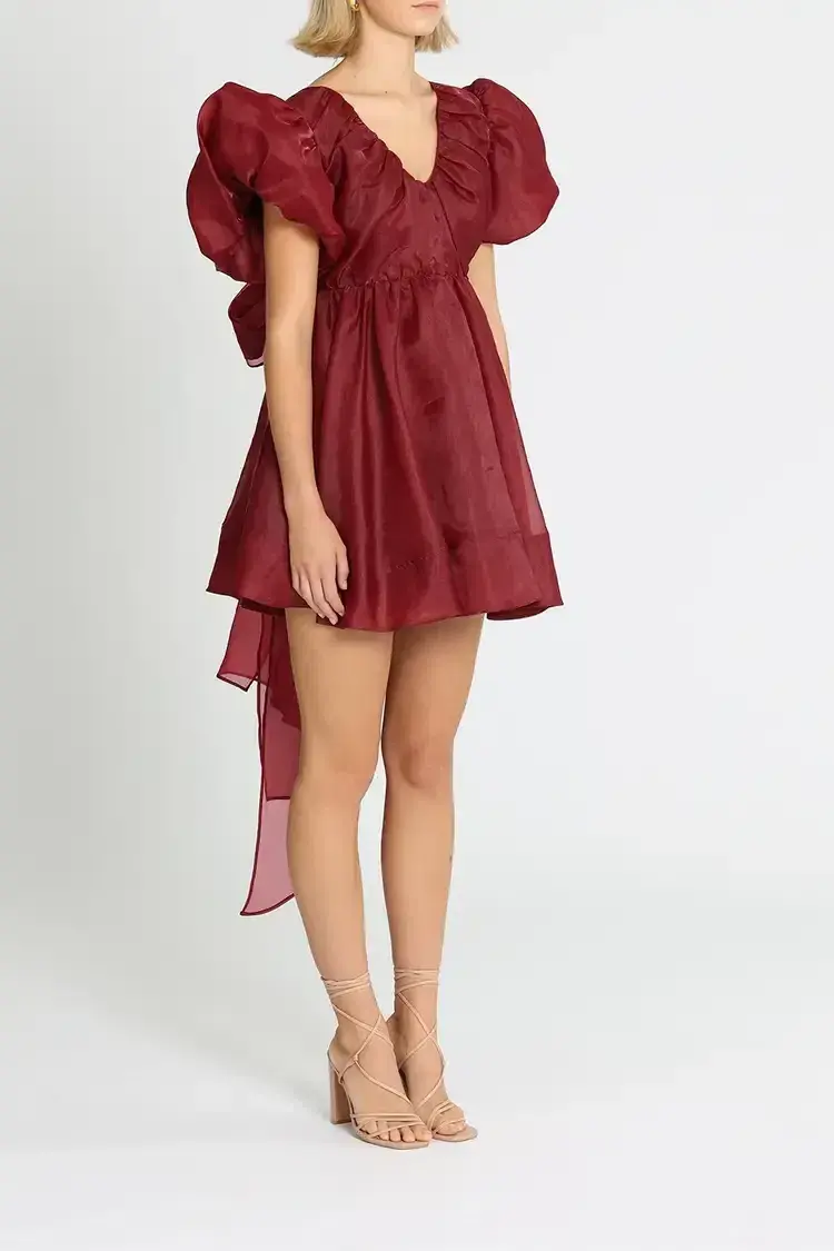 Aje Gretta Organza Mini Dress in Burgundy Size 8 - Image 2
