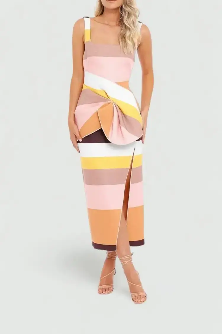 Acler Harper Midi Dress in Rainbow Stripe Size 12 - Image 1