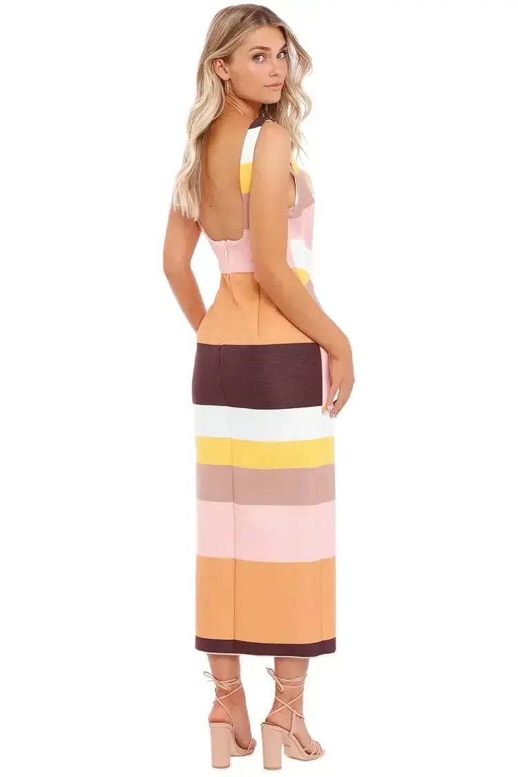 Acler Harper Midi Dress in Rainbow Stripe Size 12 - Image 4