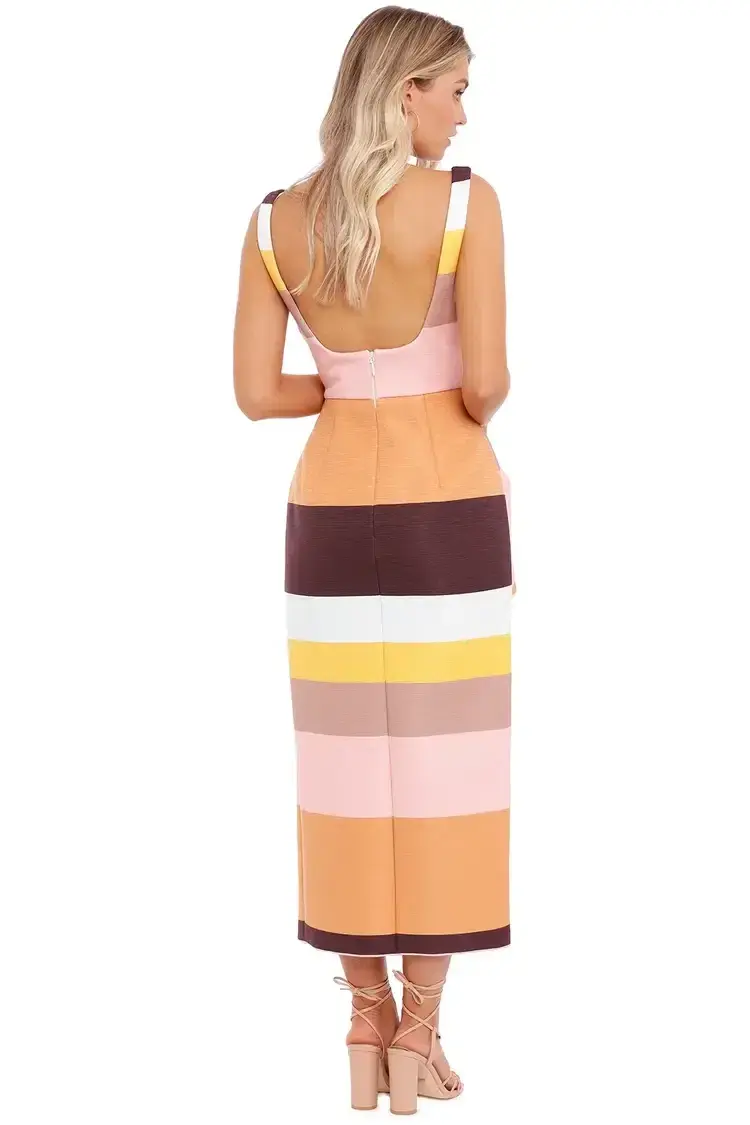 Acler Harper Midi Dress in Rainbow Stripe Size 12 for rent on The Volte - main image
