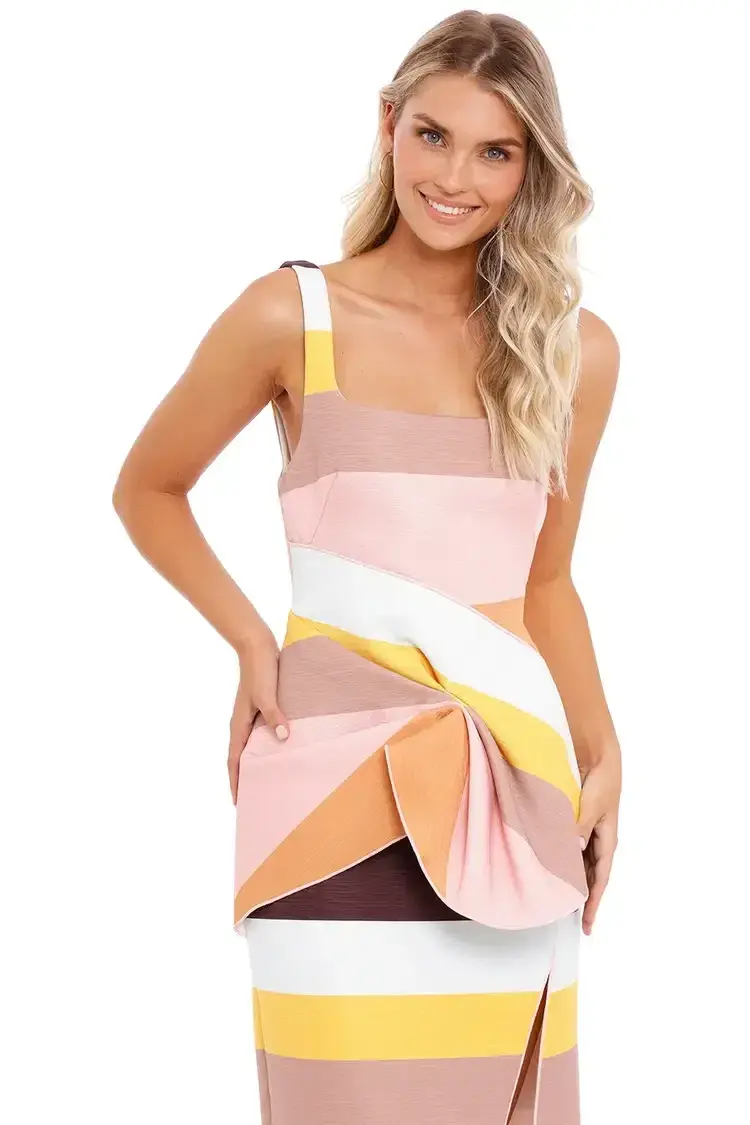 Acler Harper Midi Dress in Rainbow Stripe Size 12 - Image 5