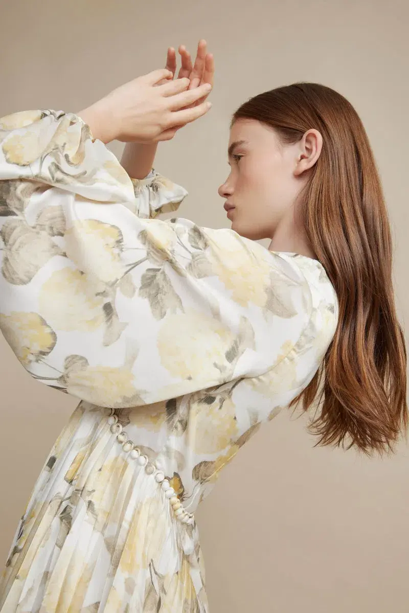 Acler Faris Dress Yellow Print Size 14 - Image 3