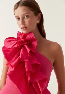 Aje Adelia Ruffle Midi Dress Bougainvillea Red Size 8 for rent on The Volte - image 2