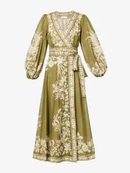 Zimmermann Anneke Floral Print Cotton Voile Wrap Midi Dress in Army Green Size 0/AU 8 for rent on The Volte - image 4
