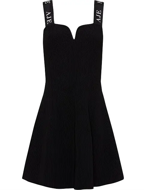 Aje Amber Knit Tie Shoulder Mini Dress Black Size 12 for rent on The Volte - main image