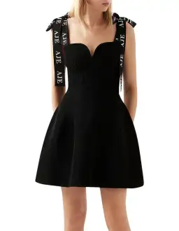Aje Amber Knit Tie Shoulder Mini Dress Black Size 12 for rent on The Volte - image 5