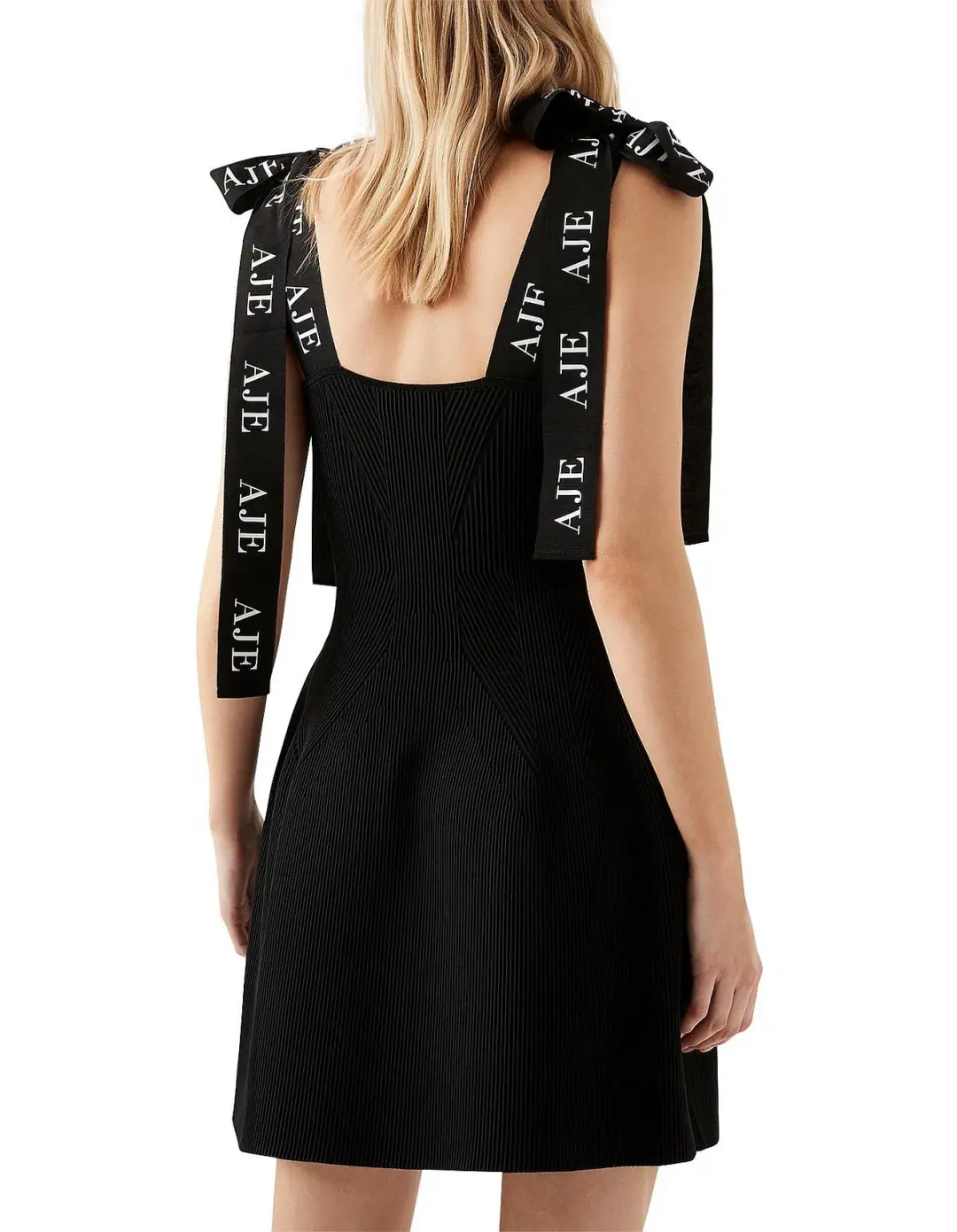 Aje Amber Knit Tie Shoulder Mini Dress Black Size 12 for rent on The Volte - main image