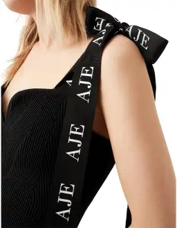 Aje Amber Knit Tie Shoulder Mini Dress Black Size 12 for rent on The Volte - image 4