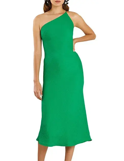 By Johnny Asymmetric Crimp Bias Midi Dress Green Size 14 for rent on The Volte - main image