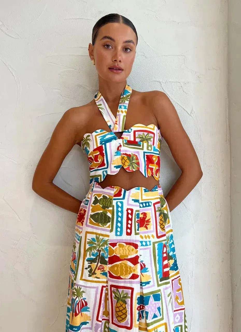 By Nicola Sea Change Top and Maxi Skirt Set In Summer Vacation Size 6 for rent on The Volte - main image