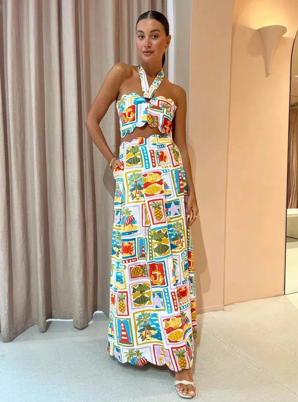 By Nicola Sea Change Top and Maxi Skirt Set In Summer Vacation Size 6 for rent on The Volte - main image