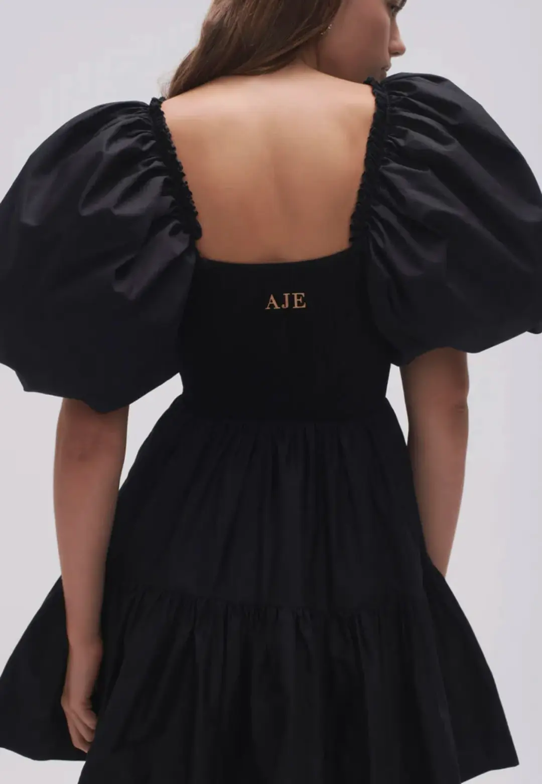 Aje Casa Puff Sleeve Mini Dress Black Size 12 for rent on The Volte - main image