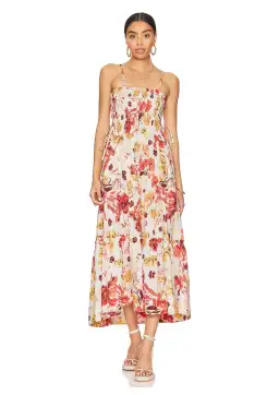 Shona Joy Kalani Shirred Tiered Midi Dress Floral Size 8 for rent on The Volte - image 1